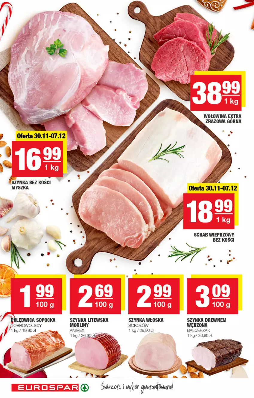 Gazetka promocyjna Spar - EuroSpar - ważna 27.11 do 07.12.2022 - strona 8 - produkty: Morliny, Mysz, Schab wieprzowy, Sok, Sokołów, Szynka, Wołowina