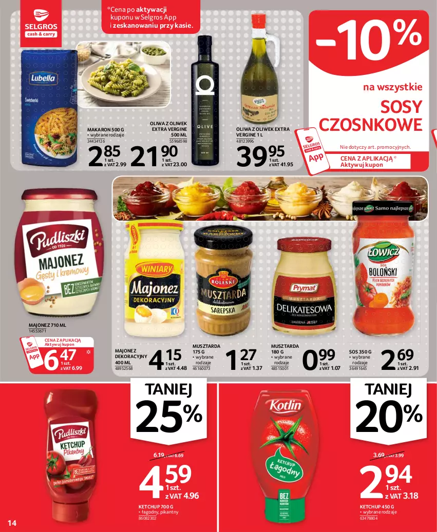 Gazetka promocyjna Selgros - Oferta spożywcza - ważna 13.05 do 26.05.2021 - strona 14 - produkty: Gin, Ketchup, LG, Majonez, Makaron, Mus, Musztarda, Oliwa z oliwek, Sos