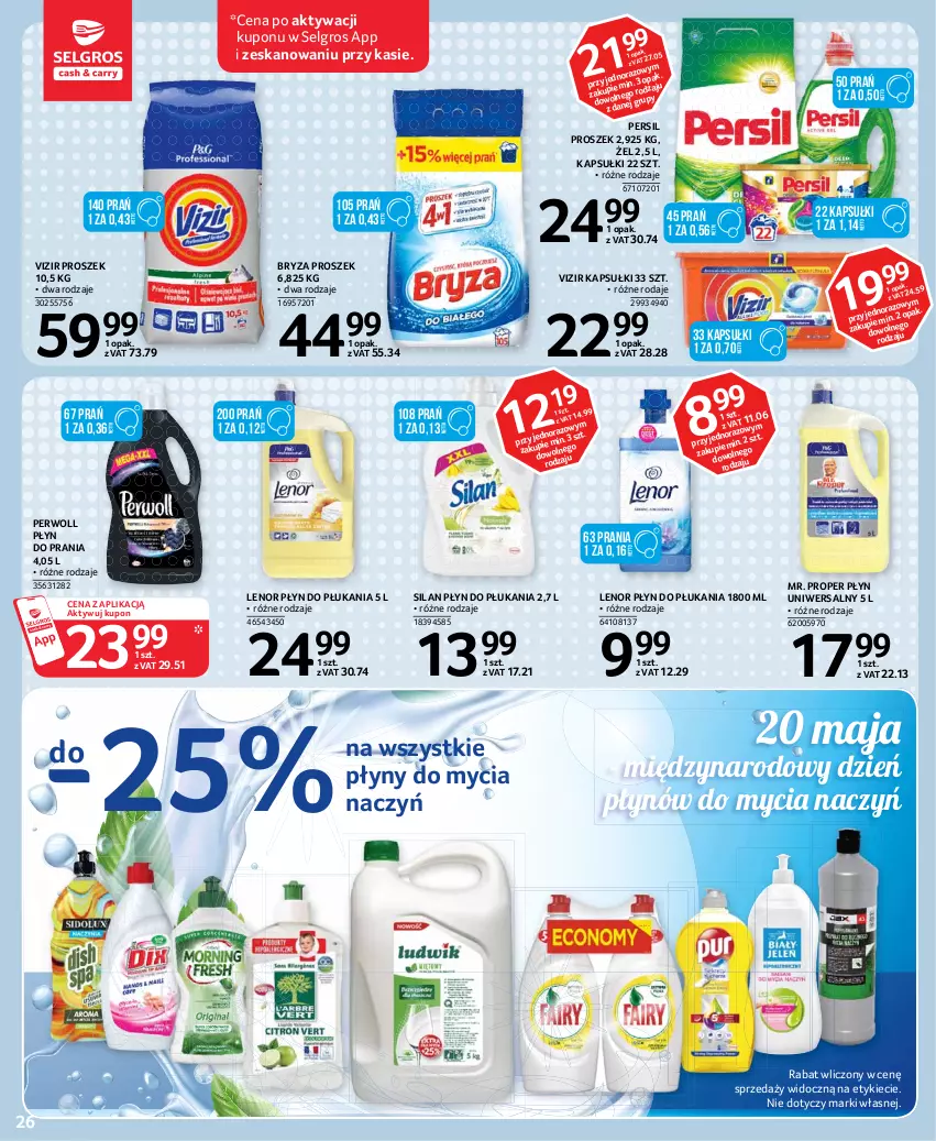 Gazetka promocyjna Selgros - Oferta spożywcza - ważna 13.05 do 26.05.2021 - strona 26 - produkty: Bryza, Do mycia naczyń, Lenor, LG, Mr. Proper, Persil, Perwoll, Płyn do płukania, Płyn do prania, Silan, Vizir