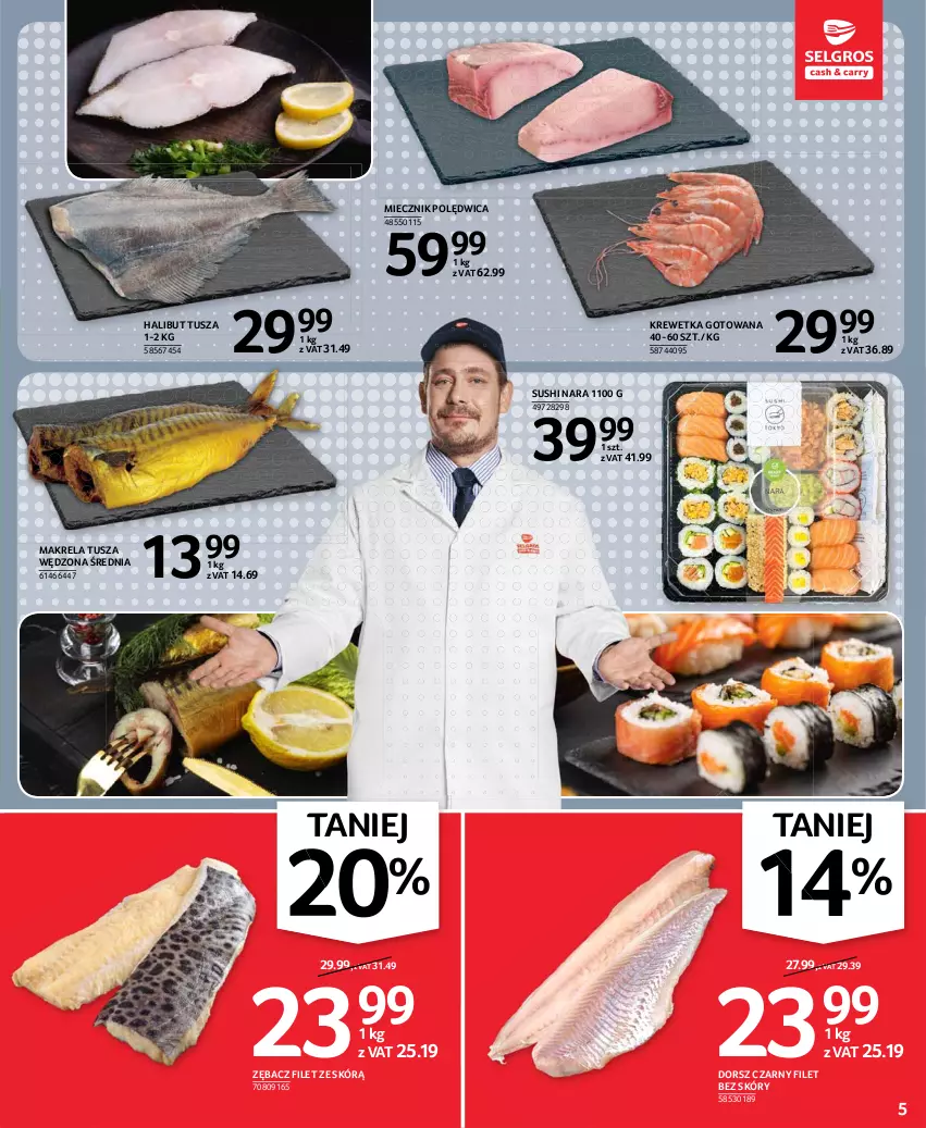 Gazetka promocyjna Selgros - Oferta spożywcza - ważna 13.05 do 26.05.2021 - strona 5 - produkty: Dorsz, Halibut, Miecz, Miecznik, Polędwica, Sushi, Tusz