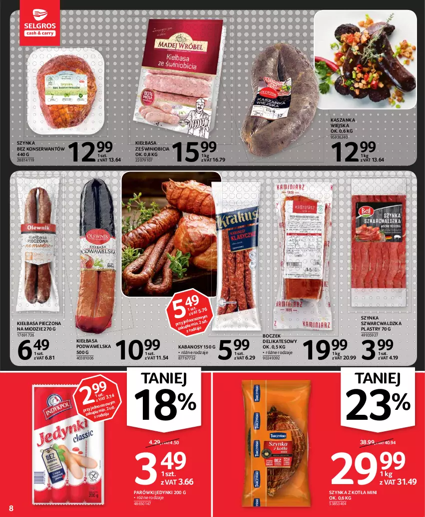 Gazetka promocyjna Selgros - Oferta spożywcza - ważna 13.05 do 26.05.2021 - strona 8 - produkty: BIC, Boczek, Kabanos, Kasza, Kaszanka, Kiełbasa, Kiełbasa podwawelska, Parówki, Piec, Ser, Szynka, Wawel