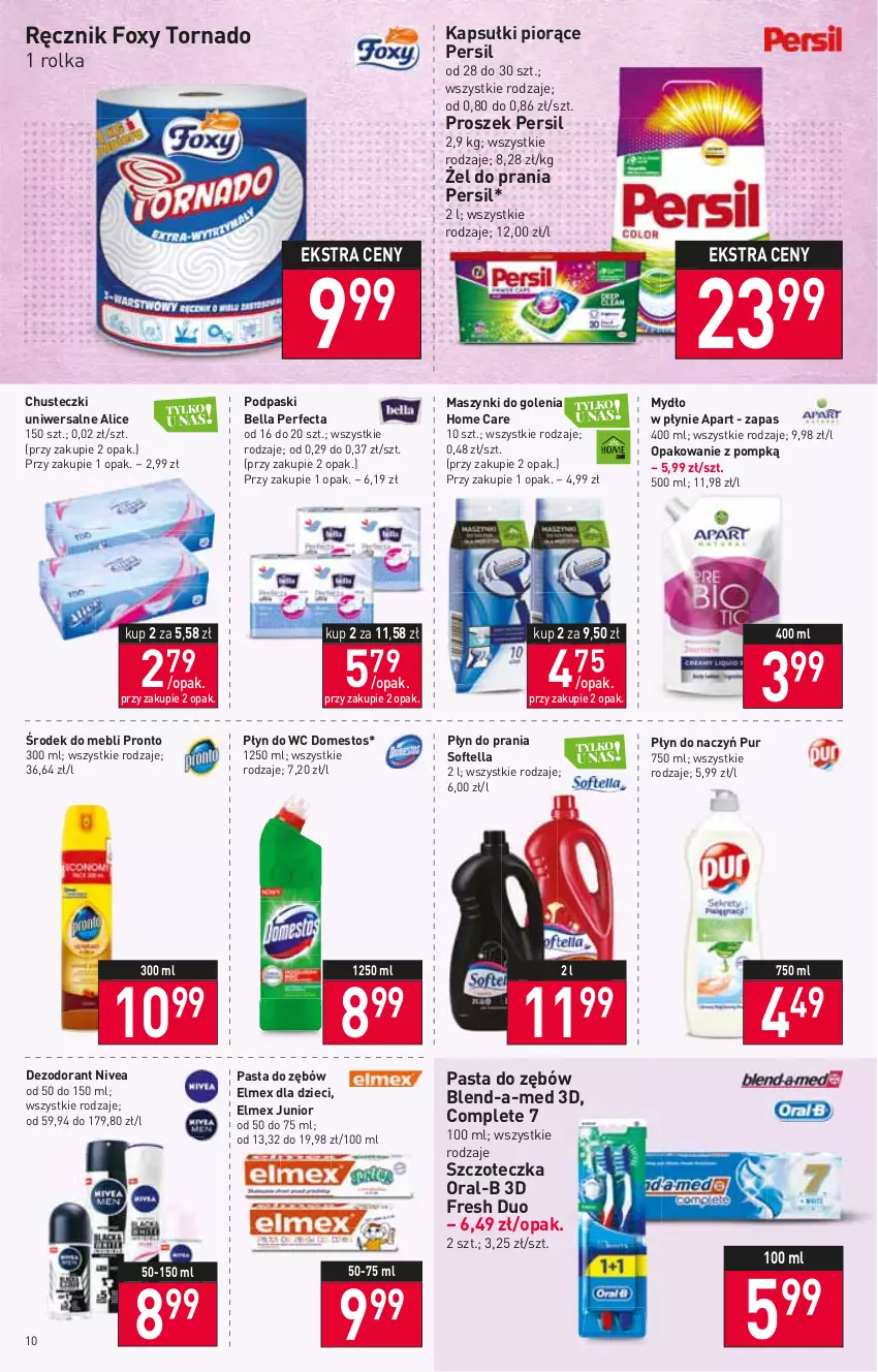 Gazetka promocyjna Stokrotka - Market - ważna 10.02 do 16.02.2022 - strona 10 - produkty: Bell, Bella, Blend-a-Med, Chusteczki, Dezodorant, Domestos, Dzieci, Elmex, Foxy, Mydło, Mydło w płynie, Nivea, Pasta do zębów, Perfecta, Persil, Płyn do prania, Płyn do wc, Podpaski, Pronto, Pur, Ręcznik, Szczoteczka