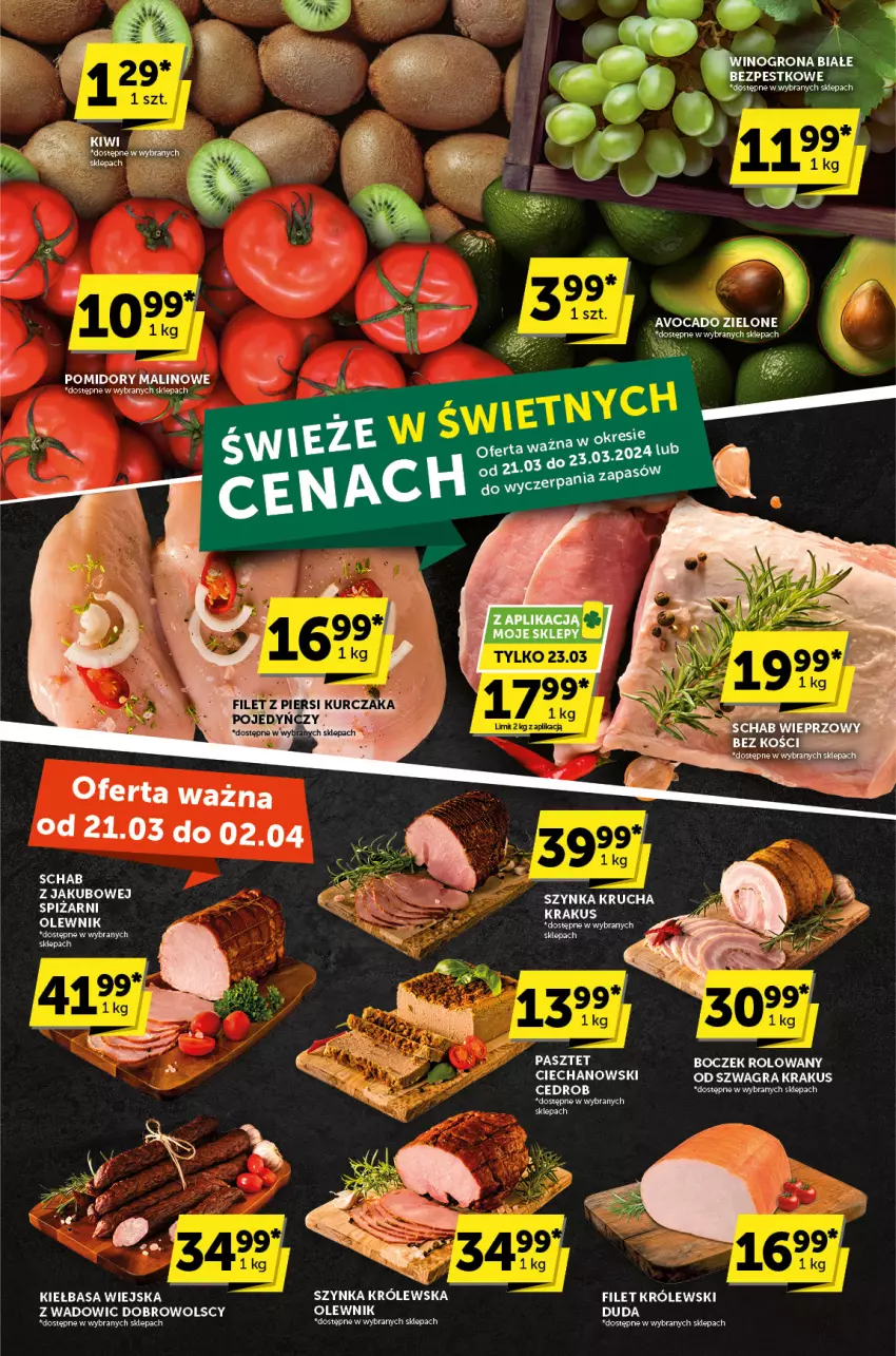 Gazetka promocyjna ABC - ważna 21.03 do 02.04.2024 - strona 3 - produkty: Avocado, Boczek, Duda, Gra, Kiełbasa, Kiełbasa wiejska, Krakus, Królewski, Olewnik, Pasztet, Pomidory, Szynka, Szynka Królewska