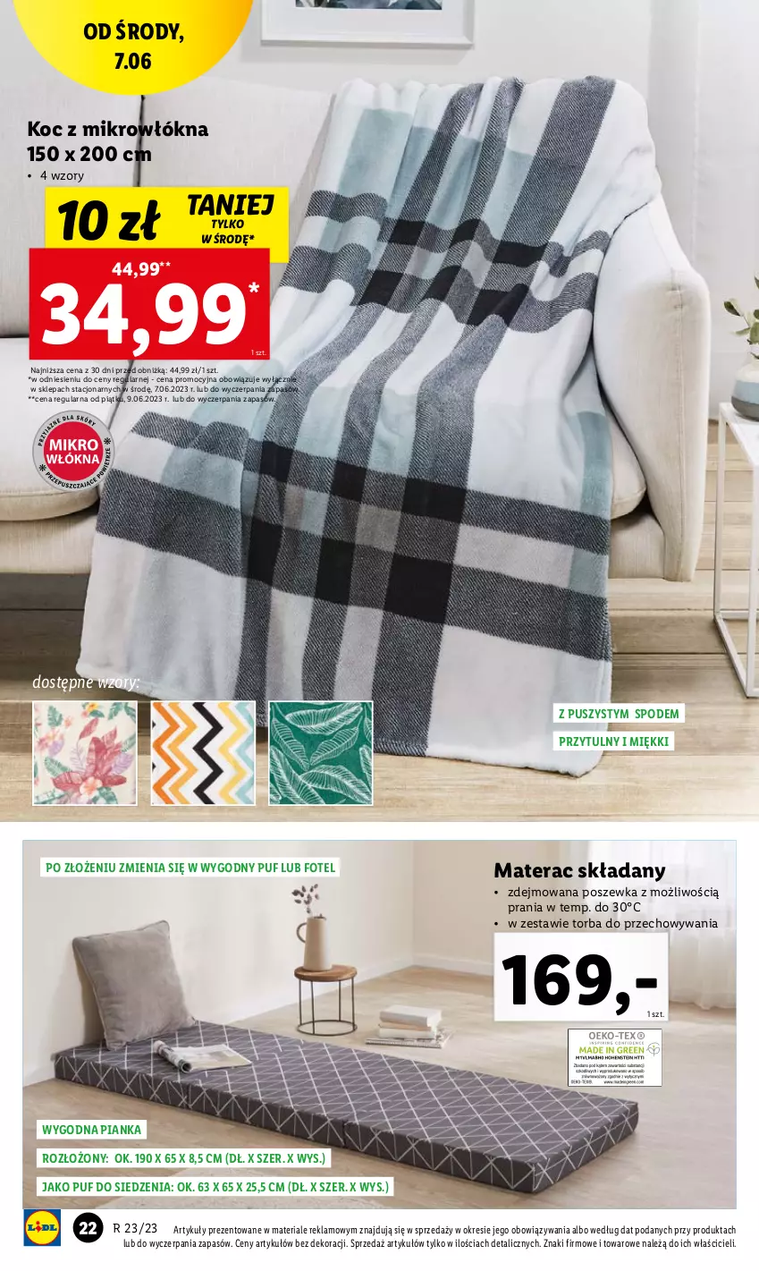 Gazetka promocyjna Lidl - GAZETKA - ważna 05.06 do 10.06.2023 - strona 30 - produkty: Fotel, Koc, Materac, Materac składany, Poszewka, Puf, Tera, Torba