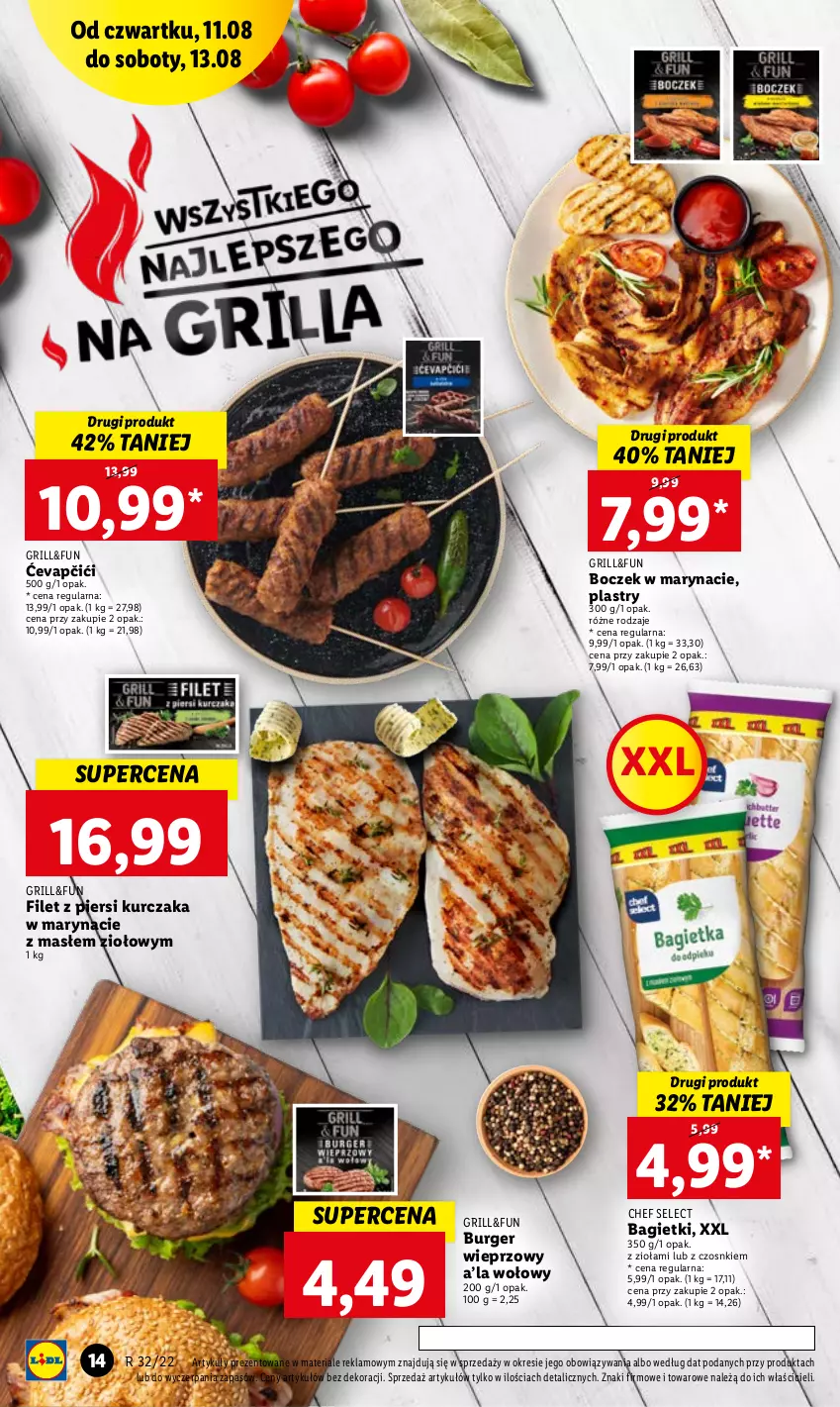 Gazetka promocyjna Lidl - GAZETKA - ważna 11.08 do 13.08.2022 - strona 14 - produkty: Boczek, Burger, Filet z piersi kurczaka, Grill, Kurczak