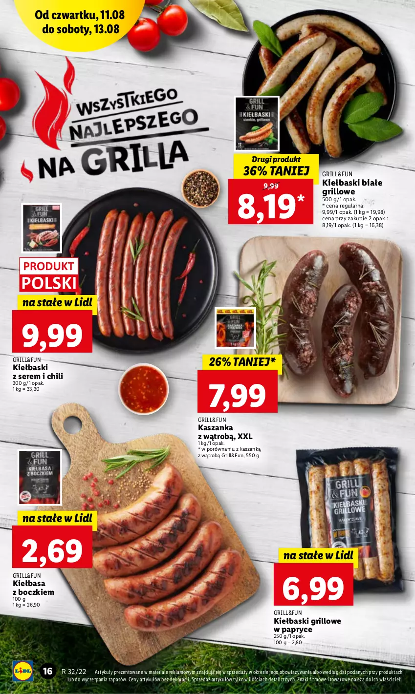 Gazetka promocyjna Lidl - GAZETKA - ważna 11.08 do 13.08.2022 - strona 16 - produkty: Grill, Kasza, Kaszanka, Kiełbasa, Kiełbaski białe, Por, Ser