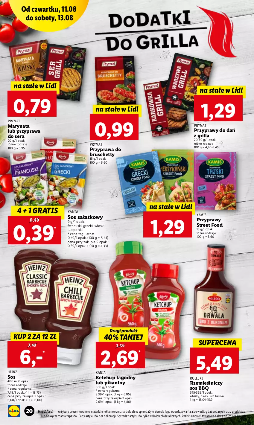 Gazetka promocyjna Lidl - GAZETKA - ważna 11.08 do 13.08.2022 - strona 20 - produkty: Beko, Gra, Grill, Heinz, Kamis, Ketchup, Prymat, Przyprawy, Sałat, Ser, Sos, Whisky