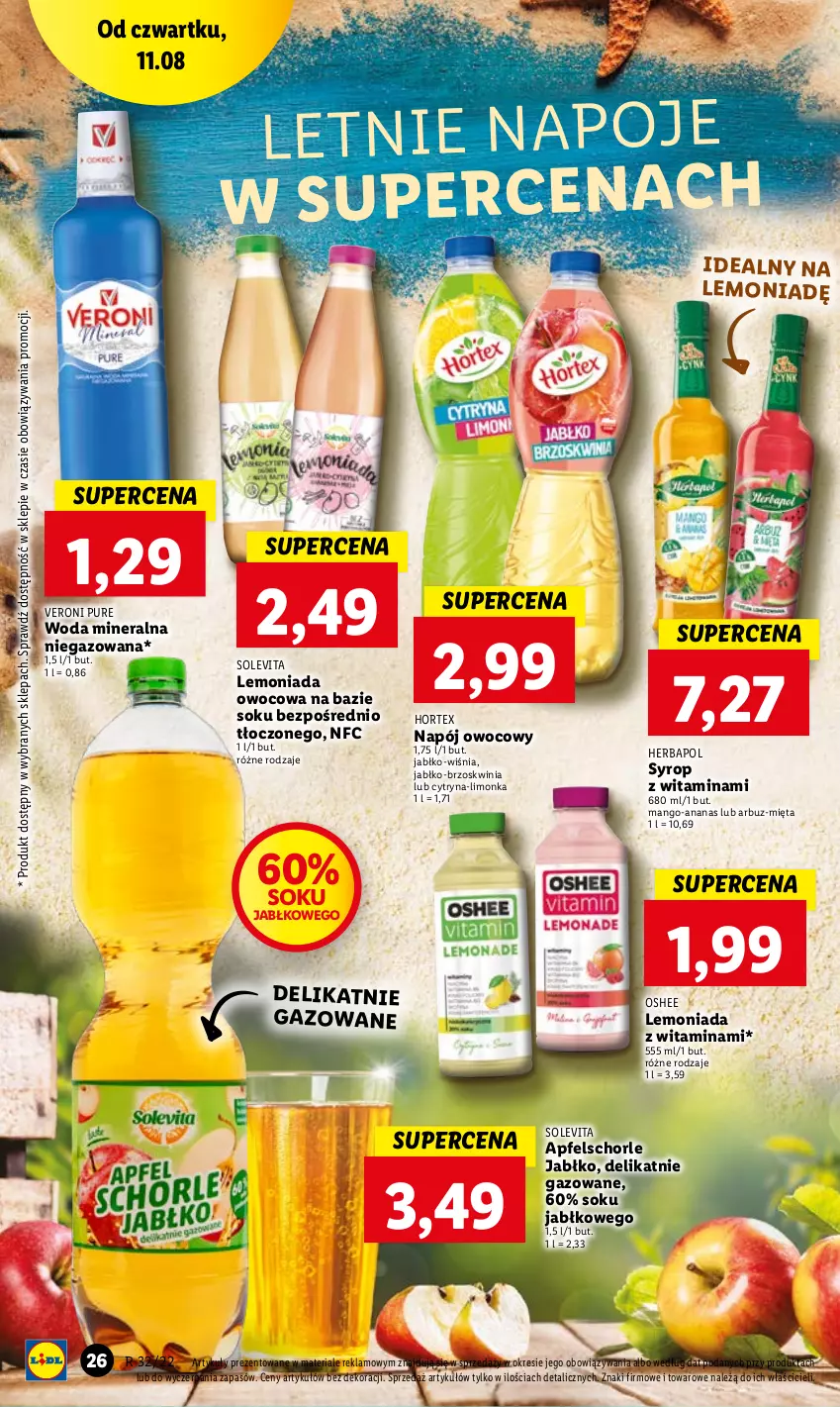 Gazetka promocyjna Lidl - GAZETKA - ważna 11.08 do 13.08.2022 - strona 26 - produkty: Ananas, Arbuz, Herbapol, Hortex, Lemoniada, Limonka, Mango, Mięta, Napój, Napoje, Oshee, Pur, Sok, Syrop, Woda, Woda mineralna