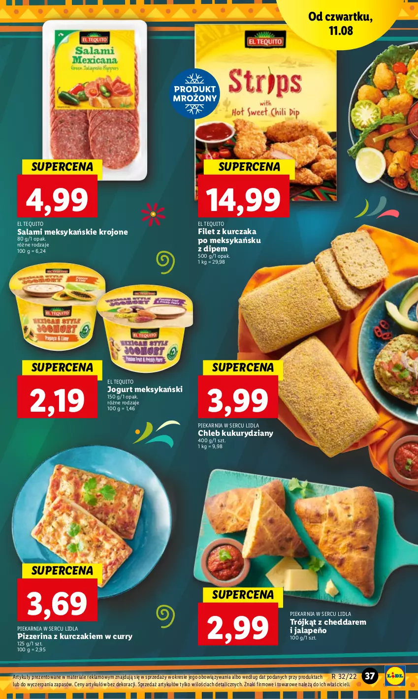 Gazetka promocyjna Lidl - GAZETKA - ważna 11.08 do 13.08.2022 - strona 37 - produkty: Cheddar, Chleb, Jogurt, Kurczak, Pizzerina, Salami, Ser