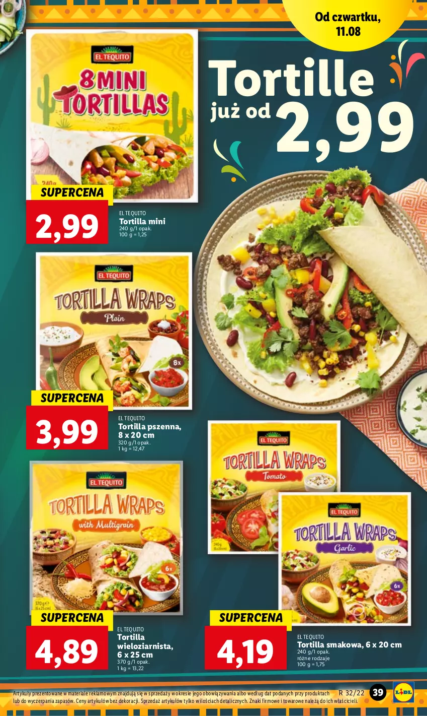 Gazetka promocyjna Lidl - GAZETKA - ważna 11.08 do 13.08.2022 - strona 39 - produkty: Tortilla