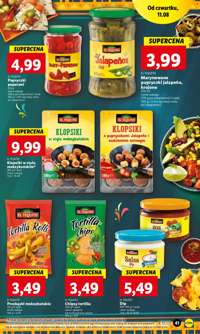 Gazetka promocyjna Lidl - GAZETKA - ważna 11.08 do 13.08.2022 - strona 41 - produkty: Chipsy, Klopsiki, Salsa, Tortilla