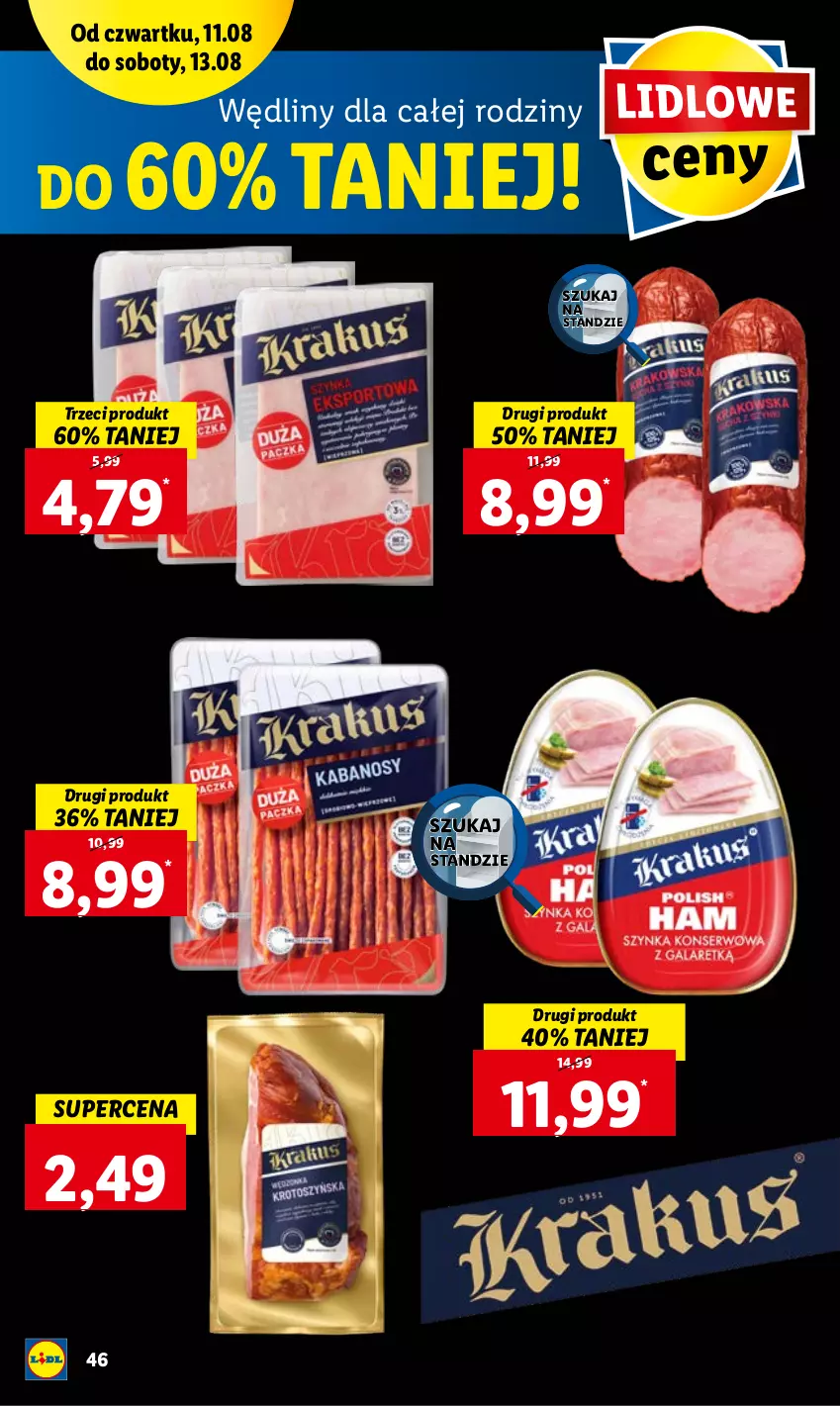 Gazetka promocyjna Lidl - GAZETKA - ważna 11.08 do 13.08.2022 - strona 46 - produkty: Kabanos, Kiełbasa, Kiełbasa krakowska, Krakus, Por, Ser, Sport, Szynka, Szynka konserwowa