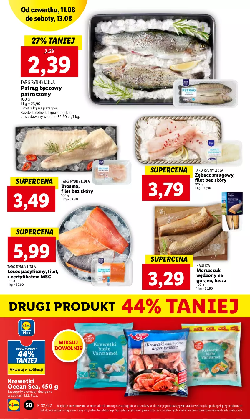 Gazetka promocyjna Lidl - GAZETKA - ważna 11.08 do 13.08.2022 - strona 50 - produkty: Gra, Krewetki, Olej, Pstrąg, Pstrąg tęczowy, Tusz