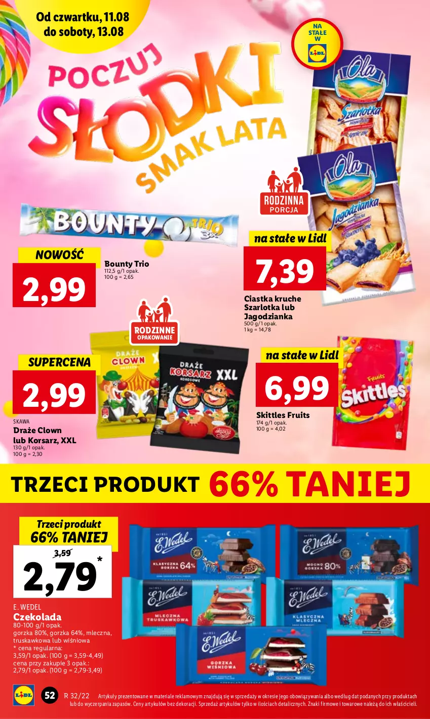 Gazetka promocyjna Lidl - GAZETKA - ważna 11.08 do 13.08.2022 - strona 52 - produkty: Bounty, Ciastka, Czekolada, E. Wedel, Jagodzianka, Kawa, Szarlotka