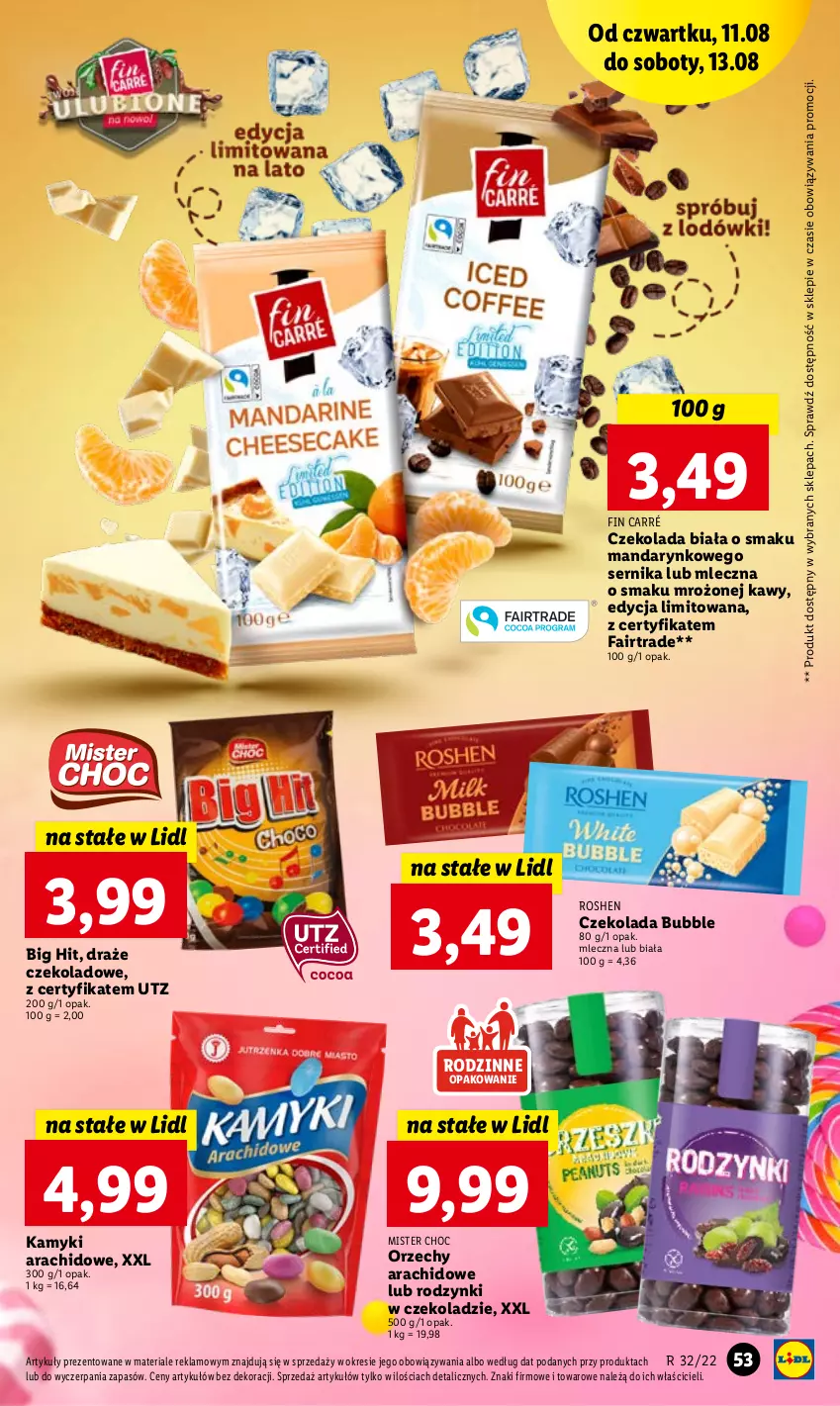 Gazetka promocyjna Lidl - GAZETKA - ważna 11.08 do 13.08.2022 - strona 53 - produkty: Czekolada, Fa, Kamyki arachidowe, Rodzynki, Ser