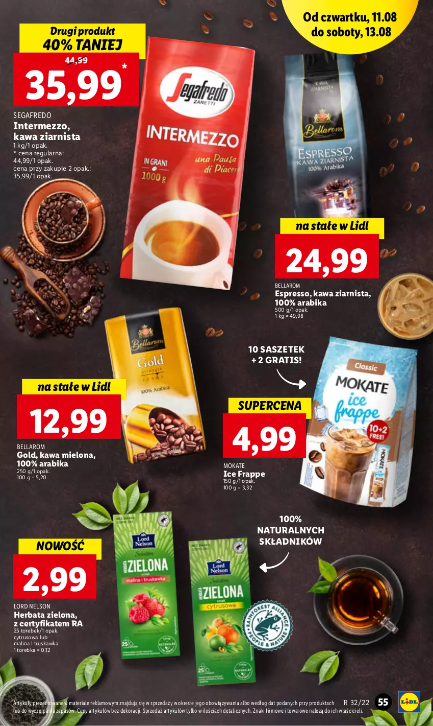 Gazetka promocyjna Lidl - GAZETKA - ważna 11.08 do 13.08.2022 - strona 55 - produkty: Bell, Bella, Gra, Herbata, Kawa, Kawa mielona, Kawa ziarnista, Segafredo, Torebka