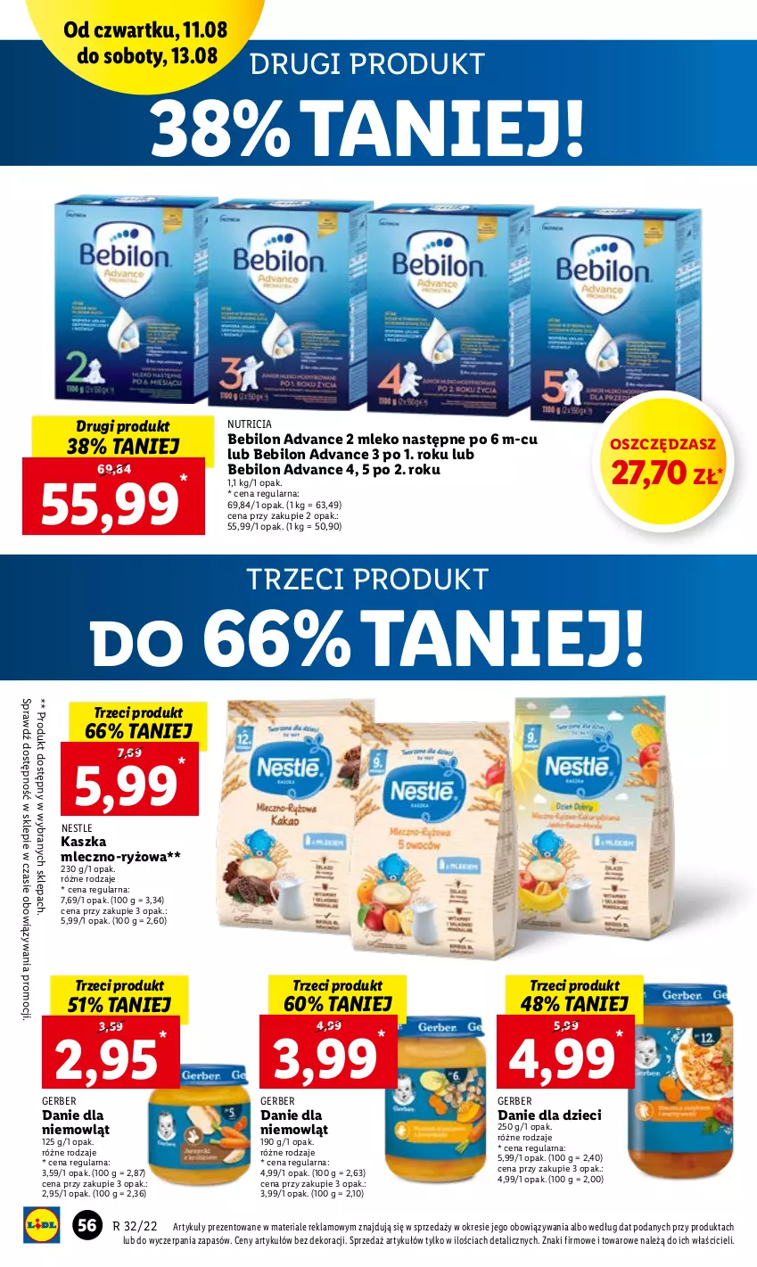 Gazetka promocyjna Lidl - GAZETKA - ważna 11.08 do 13.08.2022 - strona 56 - produkty: BEBILON, Danie dla dzieci, Dzieci, Gerber, Mleko, O nas, Ryż