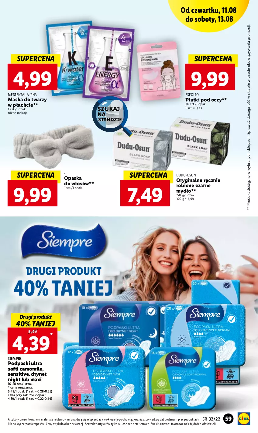 Gazetka promocyjna Lidl - GAZETKA - ważna 11.08 do 13.08.2022 - strona 59 - produkty: Gin, Maska, Maska do twarzy, Mydło, Opaska, Opaska do włosów, Podpaski