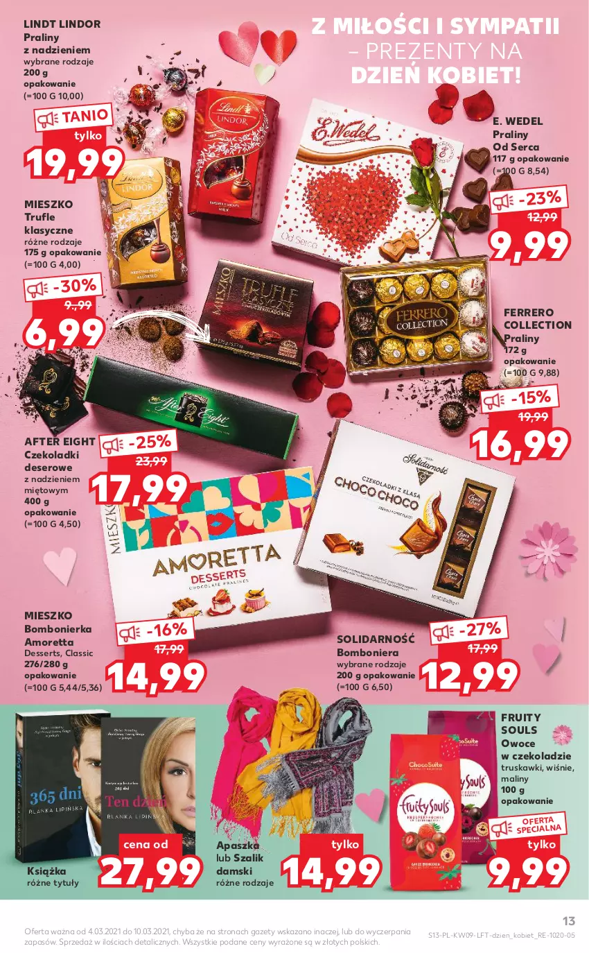 Gazetka promocyjna Kaufland - OFERTA TYGODNIA - ważna 04.03 do 10.03.2021 - strona 13 - produkty: Bomboniera, Deser, E. Wedel, Ferrero, Książka, Lindor, Lindt, Maliny, Owoce, Praliny, Ser, Szal, Truskawki