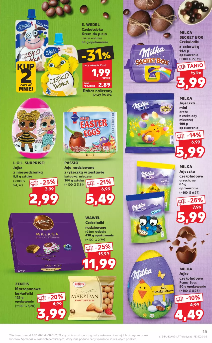 Gazetka promocyjna Kaufland - OFERTA TYGODNIA - ważna 04.03 do 10.03.2021 - strona 15 - produkty: E. Wedel, Jaja, Kakao, L.O.L., Lody, Milka, Wawel