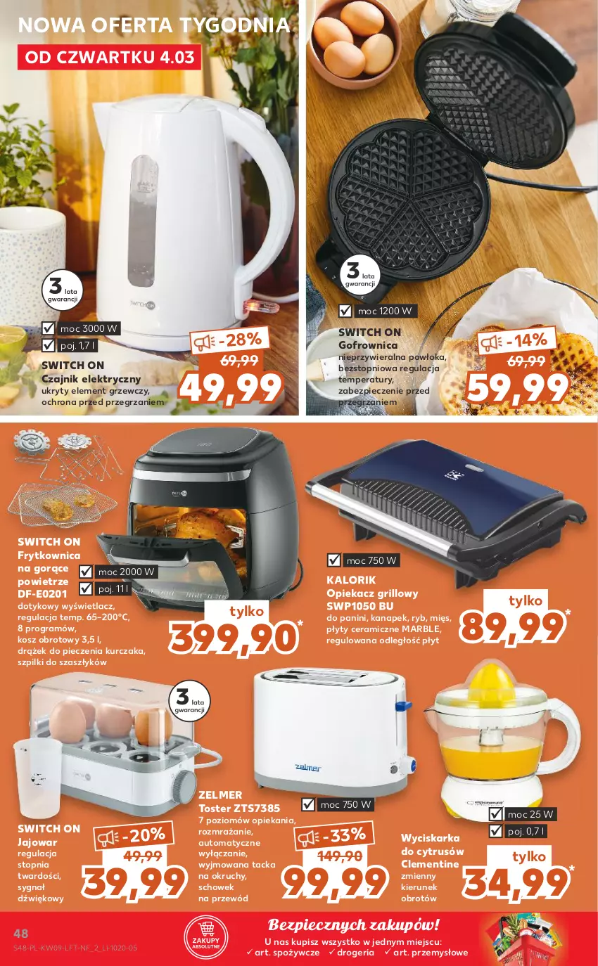 Gazetka promocyjna Kaufland - OFERTA TYGODNIA - ważna 04.03 do 10.03.2021 - strona 48 - produkty: Czajnik, Czajnik elektryczny, Gofrownica, Gra, Grill, Kosz, Kurczak, Piec, Przewód, Top, Toster, Wyciskarka, Zelmer