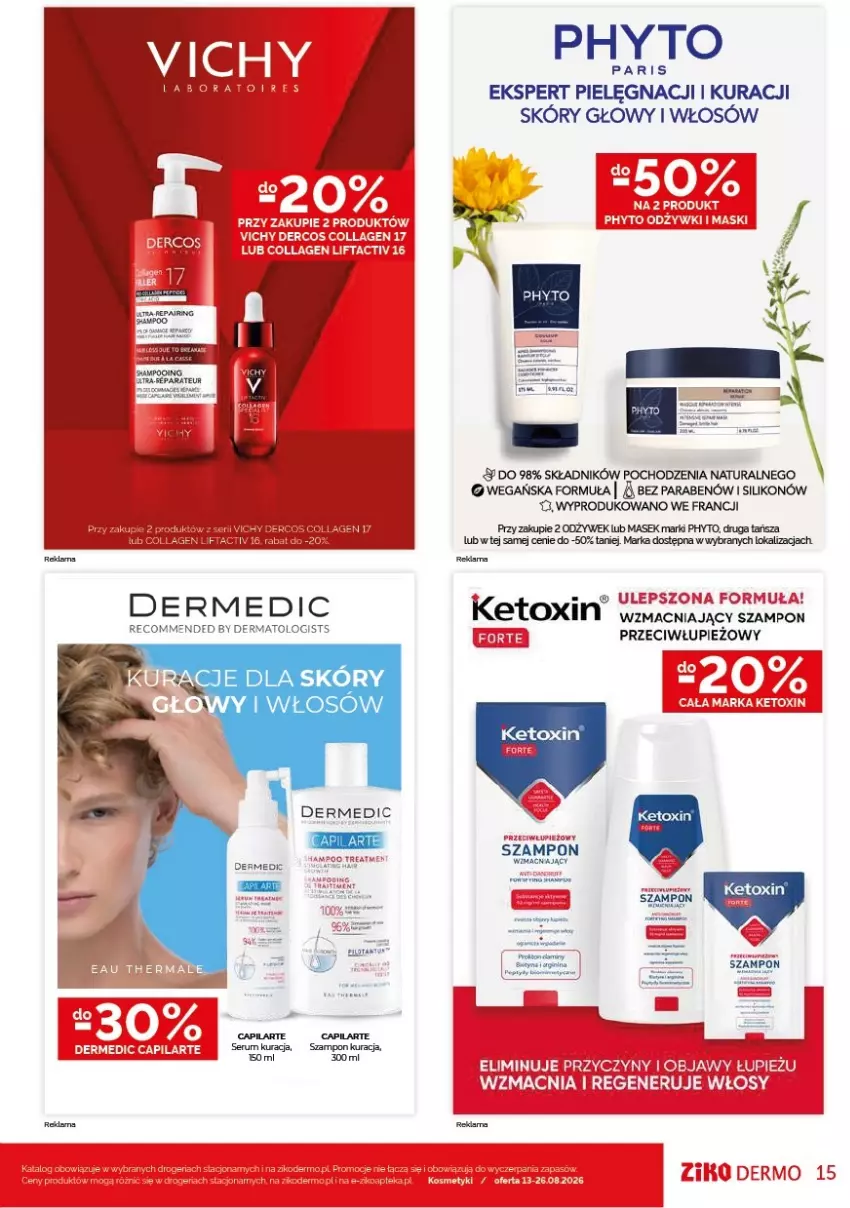 Gazetka promocyjna Ziko - Gazetka Ziko Dermo - ważna 13.08 do 26.08.2026 - strona 15 - produkty: Dermedic, Fa, Flaki, Kenzo, Orka, Ser, Szampon, Szampon kuracja, Szampon przeciwłupiezowy, Vichy
