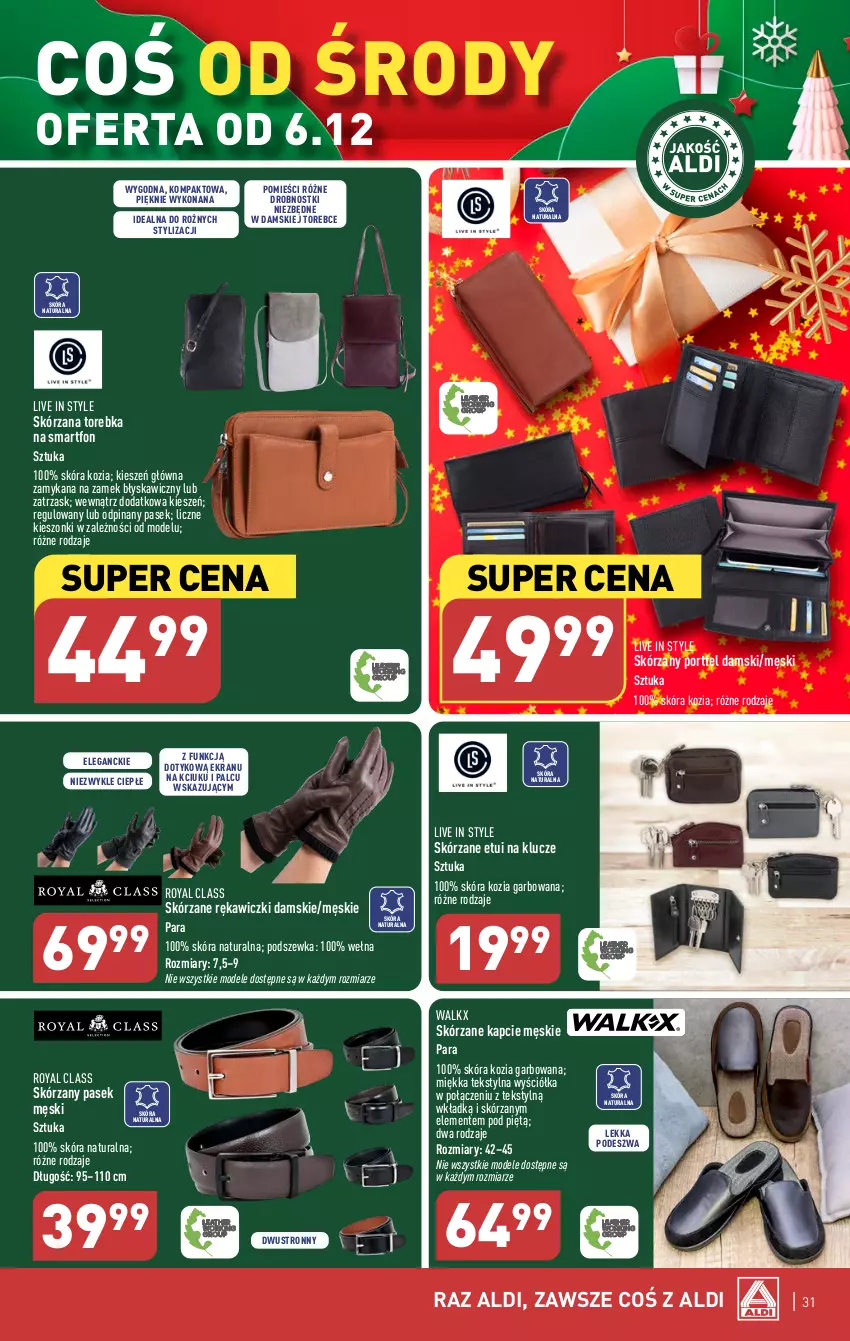 Gazetka promocyjna Aldi - Pełna oferta - ważna 04.12 do 10.12.2023 - strona 31 - produkty: Kapcie, Pasek, Pasek męski, Por, Smartfon, Torebka, Wełna