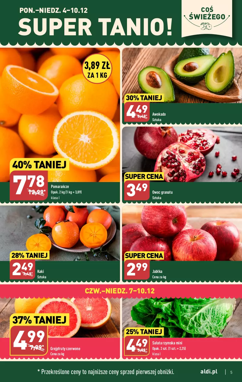 Gazetka promocyjna Aldi - Pełna oferta - ważna 04.12 do 10.12.2023 - strona 5 - produkty: Gra, Granat, Grejpfrut, Jabłka, Kaki, Pomarańcze, Sałat