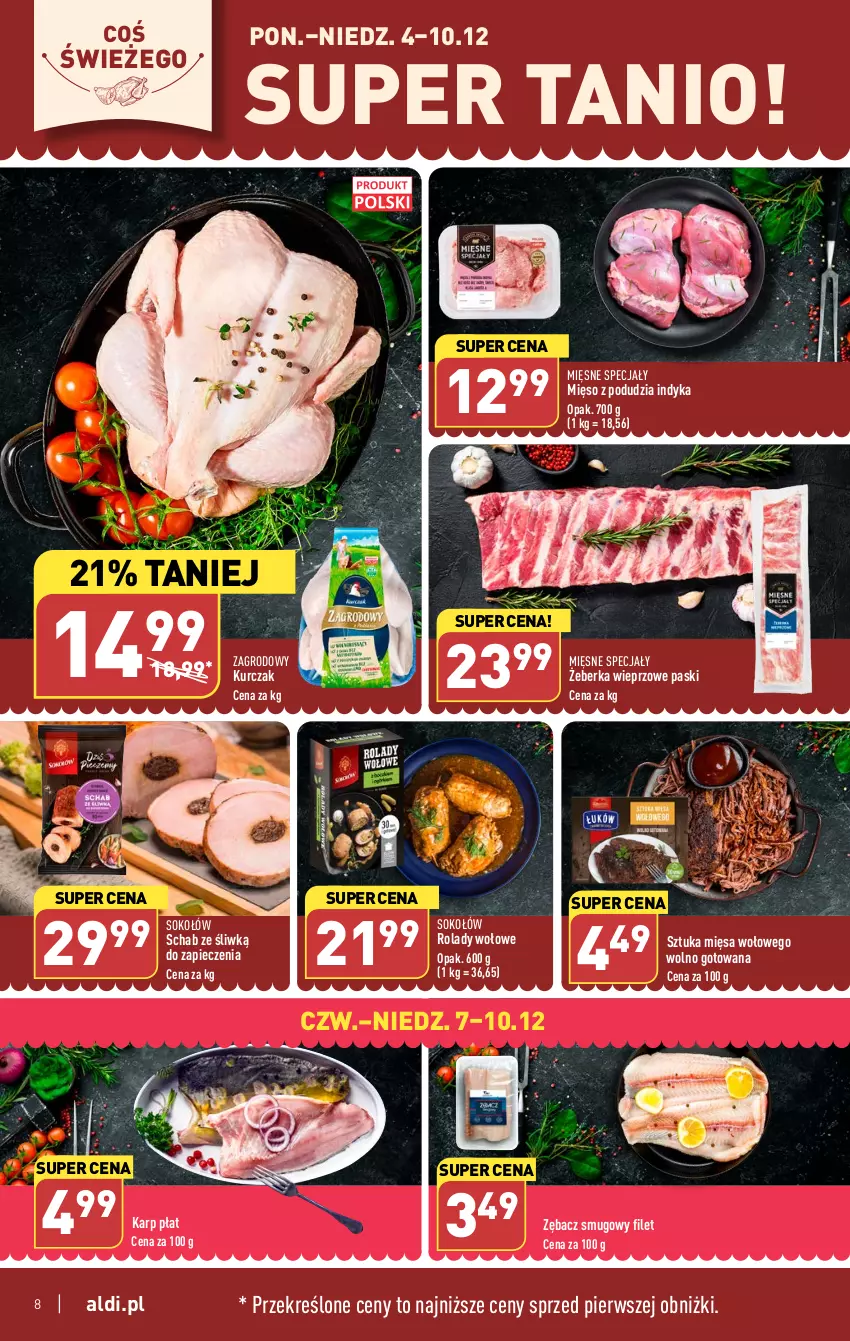 Gazetka promocyjna Aldi - Pełna oferta - ważna 04.12 do 10.12.2023 - strona 8 - produkty: Karp, Kurczak, Mięsne specjały, Mięso, Piec, Sok, Sokołów