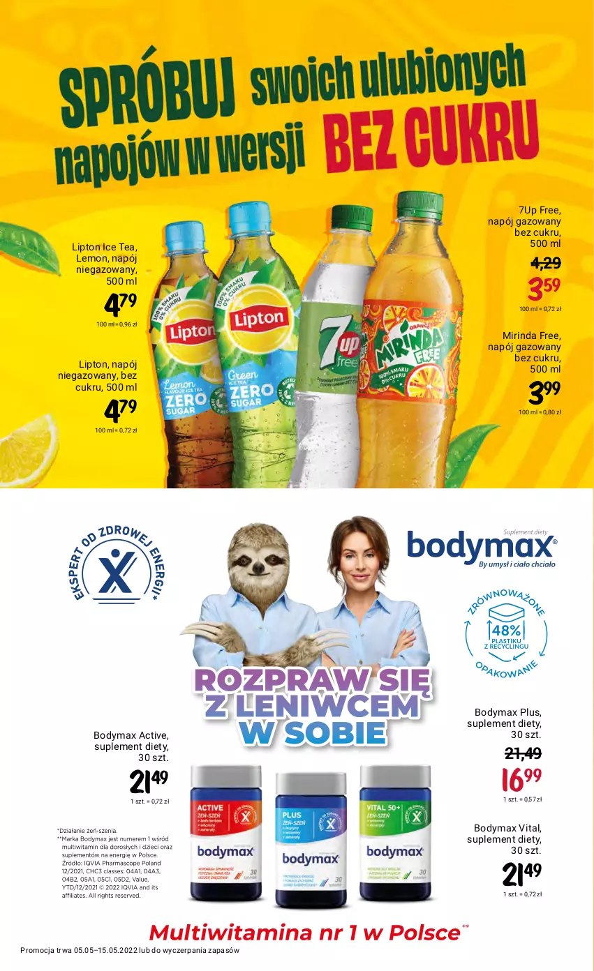 Gazetka promocyjna Rossmann - ważna 05.05 do 15.05.2022 - strona 26 - produkty: 7up, Body, Bodymax, Ice tea, Lipton, Max Vita, Mirinda, Napój, Napój gazowany, Napój niegazowany, Suplement diety