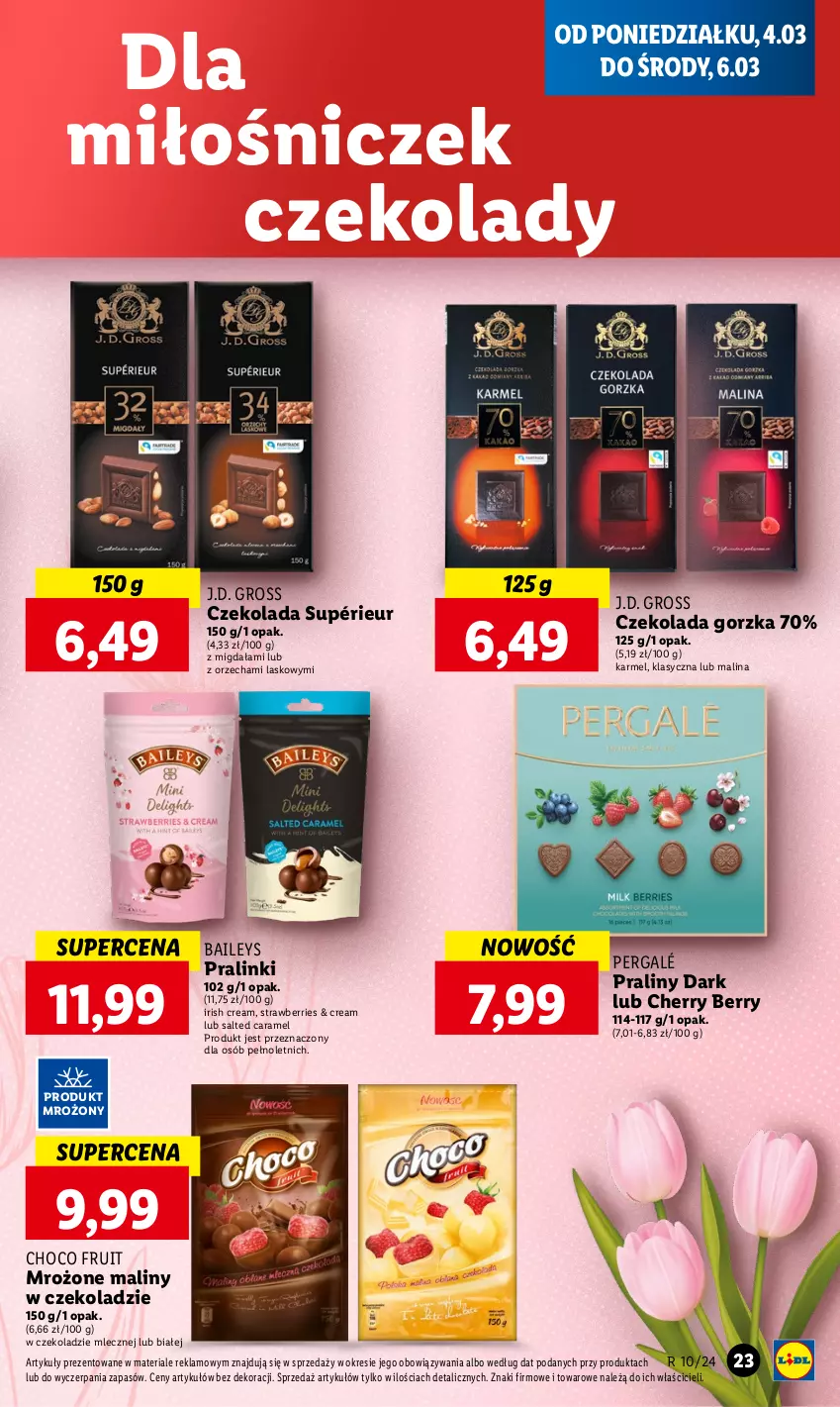 Gazetka promocyjna Lidl - GAZETKA - ważna 04.03 do 06.03.2024 - strona 25 - produkty: Czekolada, Czekolada gorzka, Maliny, Praliny