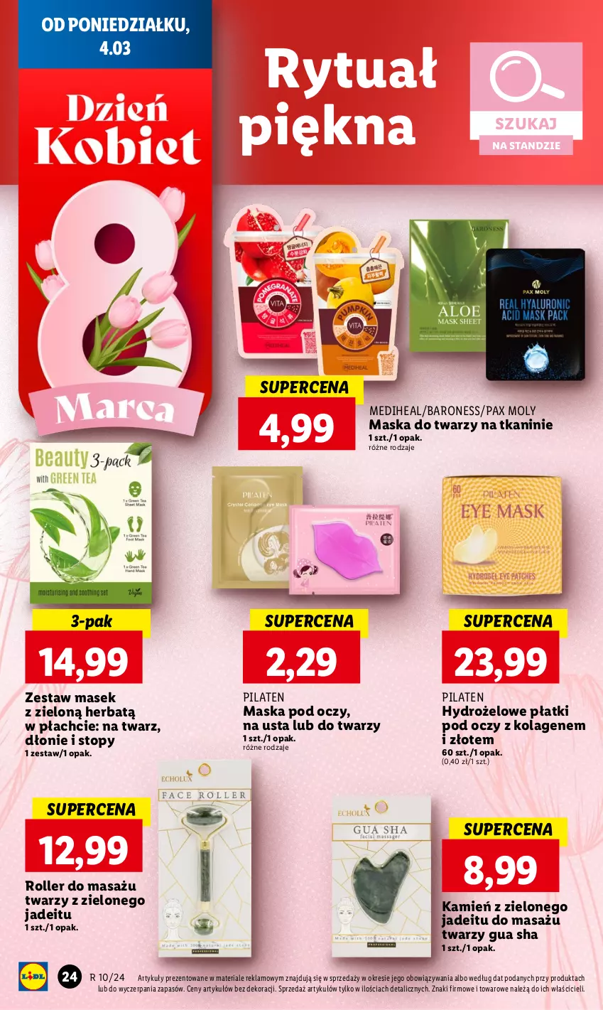 Gazetka promocyjna Lidl - GAZETKA - ważna 04.03 do 06.03.2024 - strona 26 - produkty: Hydrożelowe płatki pod oczy, Kolagen, Maska, Maska do twarzy, Pax, Roller, Roller do masażu twarzy, Top