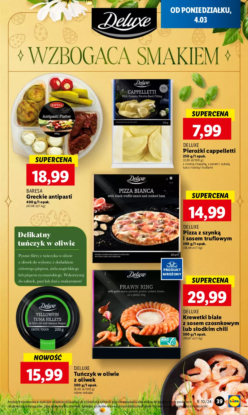 Gazetka promocyjna Lidl - GAZETKA - ważna 04.03 do 06.03.2024 - strona 43 - produkty: Bazyl, Krewetki, Makaron, Pellet, Pieprz, Pizza, Sałat, Ser, Sos, Tuńczyk