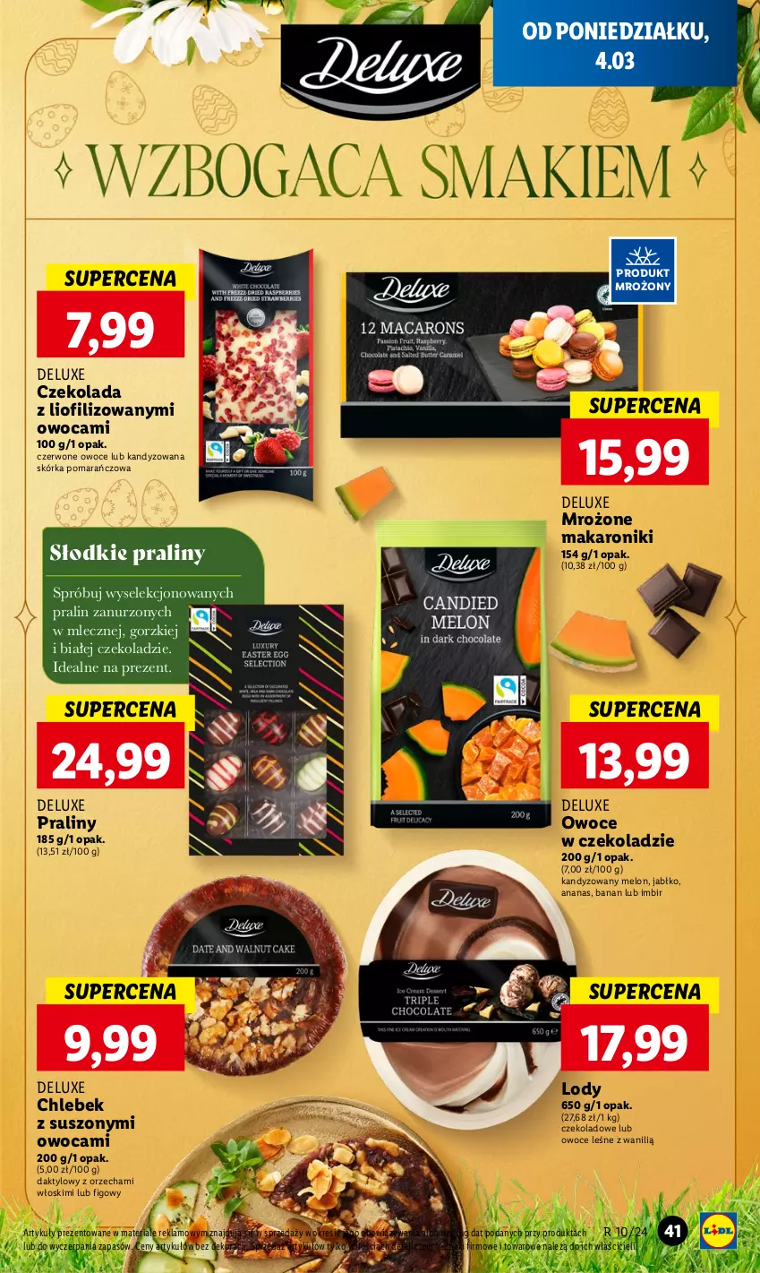 Gazetka promocyjna Lidl - GAZETKA - ważna 04.03 do 06.03.2024 - strona 45 - produkty: Ananas, Chleb, Czekolada, Imbir, Lody, Makaron, Melon, Owoce, Praliny