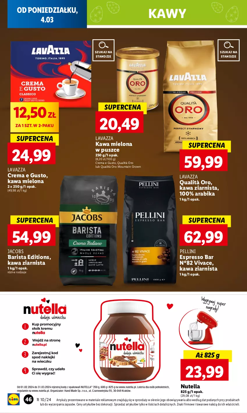 Gazetka promocyjna Lidl - GAZETKA - ważna 04.03 do 06.03.2024 - strona 50 - produkty: Jacobs, Kawa, Kawa mielona, Kawa ziarnista, Lavazza, Nutella