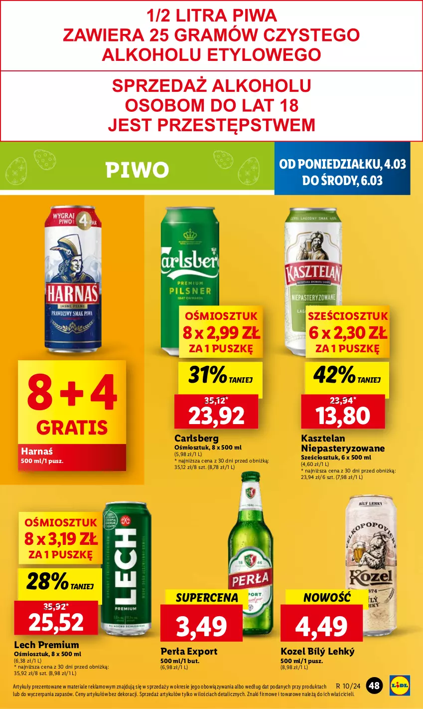 Gazetka promocyjna Lidl - GAZETKA - ważna 04.03 do 06.03.2024 - strona 53 - produkty: Carlsberg, Gra, Harnaś, Kasztelan, Kozel, Lech Premium, Perła, Piwo, Por