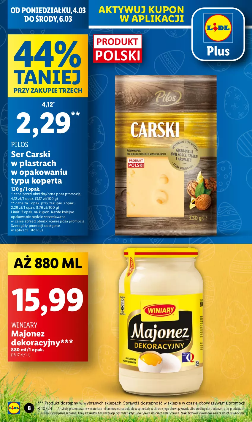 Gazetka promocyjna Lidl - GAZETKA - ważna 04.03 do 06.03.2024 - strona 8 - produkty: Cars, Majonez, Olej, Pilos, Ser, Winiary