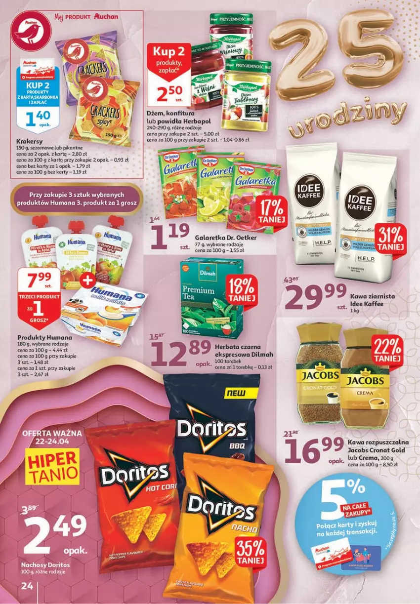 Gazetka promocyjna Auchan - 25 urodziny #1 Hipermarkety - ważna 22.04 do 28.04.2021 - strona 24 - produkty: Dilmah, Dr. Oetker, Dżem, Gala, Galaretka, Herbapol, Herbata, Herbata czarna, Humana, Jacobs, Kawa, Kawa rozpuszczalna, Konfitura, Krakersy, Sezam