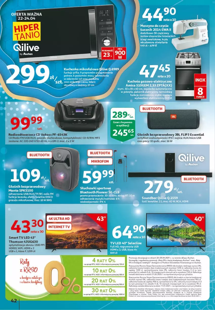 Gazetka promocyjna Auchan - 25 urodziny #1 Hipermarkety - ważna 22.04 do 28.04.2021 - strona 42 - produkty: Głośnik, JBL, Obraz, Por, Pur, Radioodtwarzacz, Silan, Smart tv, Thomson