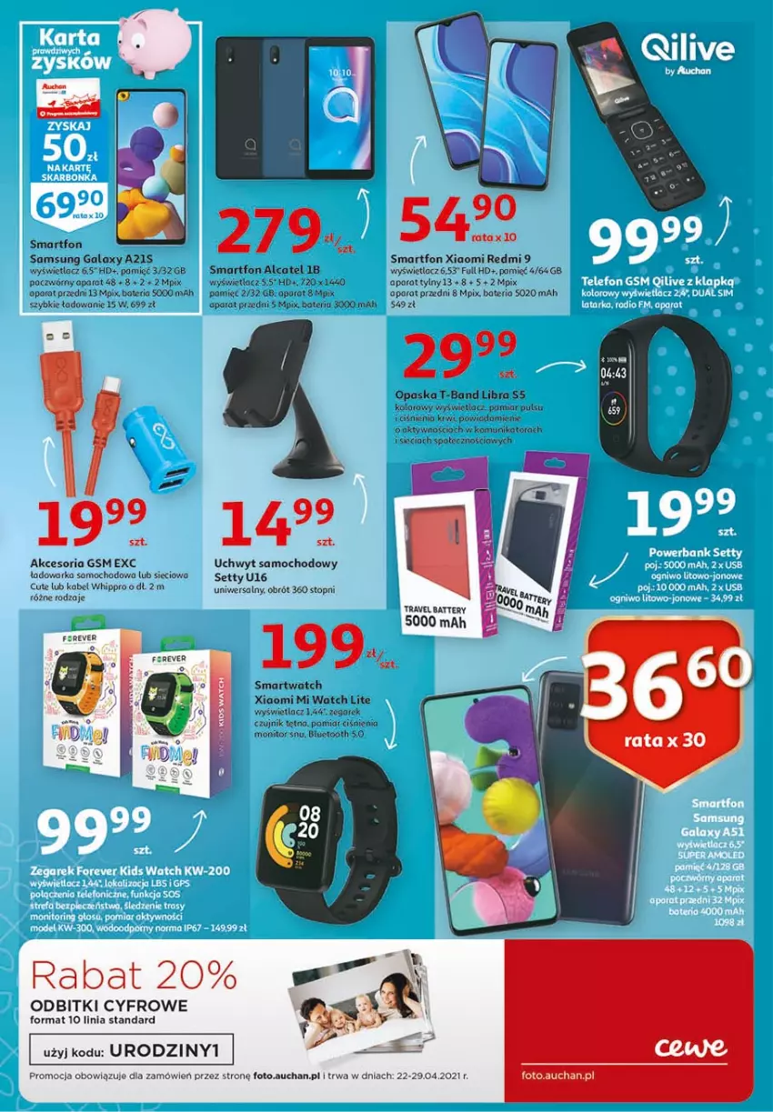 Gazetka promocyjna Auchan - 25 urodziny #1 Hipermarkety - ważna 22.04 do 28.04.2021 - strona 45 - produkty: Bateria, Gala, HiPP, Opaska, Por, Samsung, Smartfon, Smartwatch, Top, Warka, Zegar, Zegarek