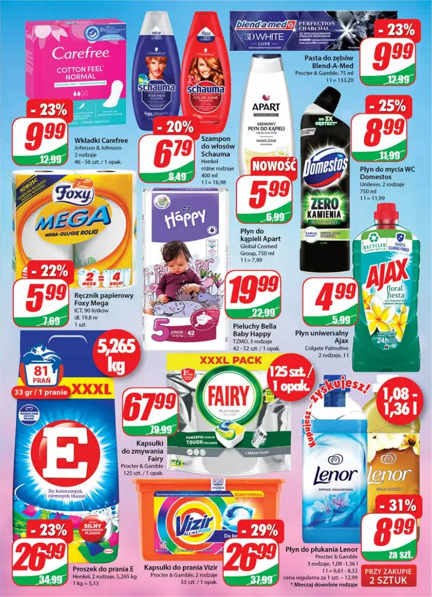 Gazetka promocyjna Dino - Gazetka - ważna 12.01 do 18.01.2022 - strona 19 - produkty: Ajax, Bell, Bella, Colgate, Fa, Fairy, Foxy, Kapsułki do prania, Lenor, LG, Palmolive, Papier, Pieluchy, Płyn do kąpieli, Płyn do płukania, Proszek do prania, Ręcznik, Schauma, Szampon, Vizir