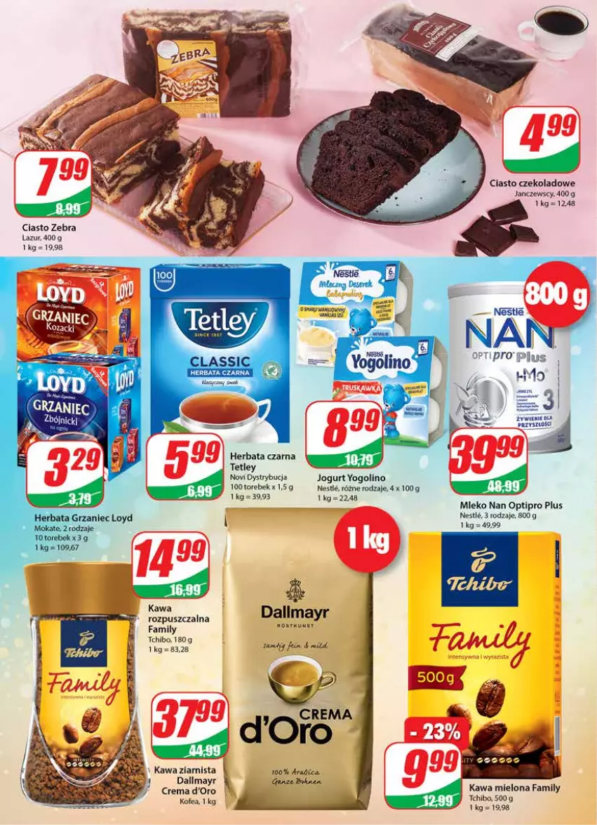 Gazetka promocyjna Dino - Gazetka - ważna 12.01 do 18.01.2022 - strona 4 - produkty: Ciasto czekoladowe, Dallmayr, Fa, Herbata, Herbata czarna, Jogurt, Kawa, Kawa mielona, Kawa ziarnista, Lazur, Mleko, NAN Optipro, Tchibo, Tetley