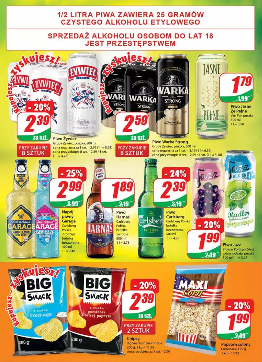 Gazetka promocyjna Dino - Gazetka - ważna 26.05 do 01.06.2021 - strona 16 - produkty: Carlsberg, Chipsy, Piwo, Piwo jasne, Popcorn, Warka