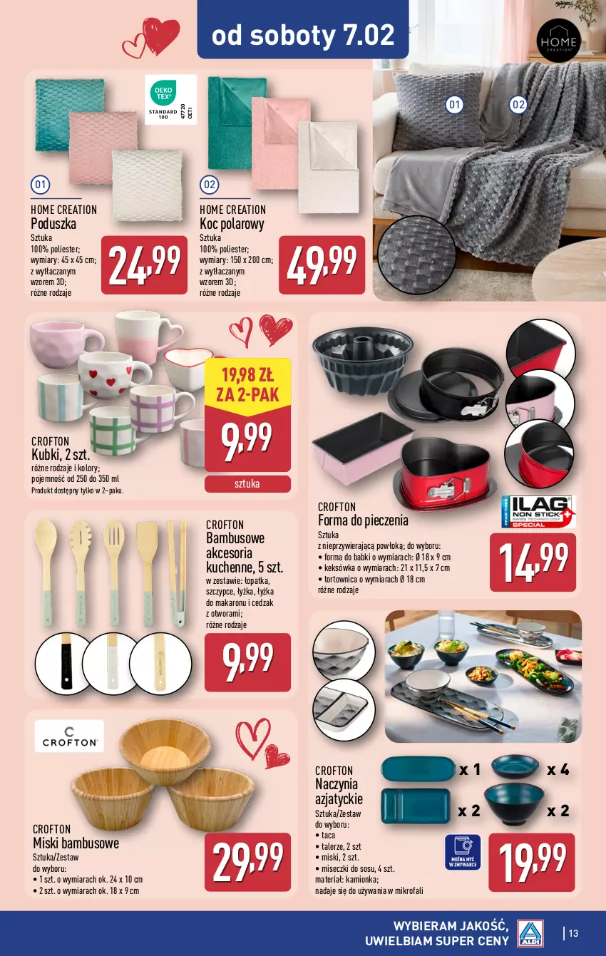 Gazetka promocyjna Aldi - Artykuły przemysłowe i tekstylia - ważna 04.02 do 07.02.2026 - strona 13 - produkty: Cedzak, Fa, Forma do pieczenia, Keksówka, Koc, Makaron, Piec, Poduszka, Sos, Szczypce, Taca, Talerz, Tortownica