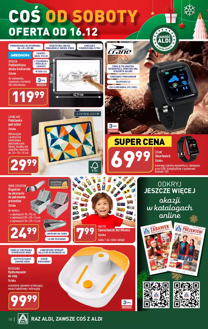 Gazetka promocyjna Aldi - Artykuły przemysłowe i tekstylia - ważna 13.12 do 16.12.2023 - strona 10 - produkty: Akcesoria do pakowania, Chodzik, Hot Wheels, Isana, Krokomierz, LANA, Masażer, Mattel, Monitor, Organizer, Smartfon, Smartwatch, Tablet, Top