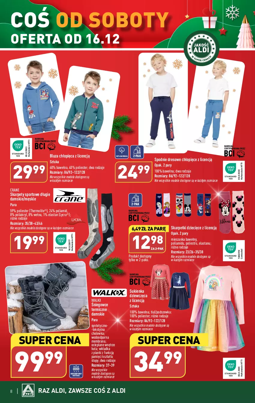 Gazetka promocyjna Aldi - Artykuły przemysłowe i tekstylia - ważna 13.12 do 16.12.2023 - strona 8 - produkty: Bluza, Dres, Dzieci, Karp, Por, Skarpetki, Spodnie, Spodnie dresowe, Sport, Sukienka, Top, Wełna