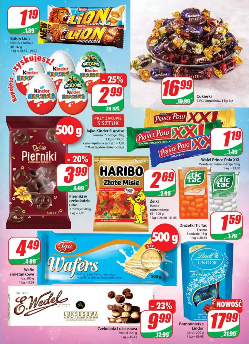 Gazetka promocyjna Dino - Gazetka - ważna 19.01 do 25.01.2022 - strona 3 - produkty: Cukier, Cukierki, Czekolada, Deliss, Ferrero, Haribo, Kinder, Kinder Surprise, Lindor, Lindt, Piernik, Pierniki w czekoladzie, Prince Polo, Wafle