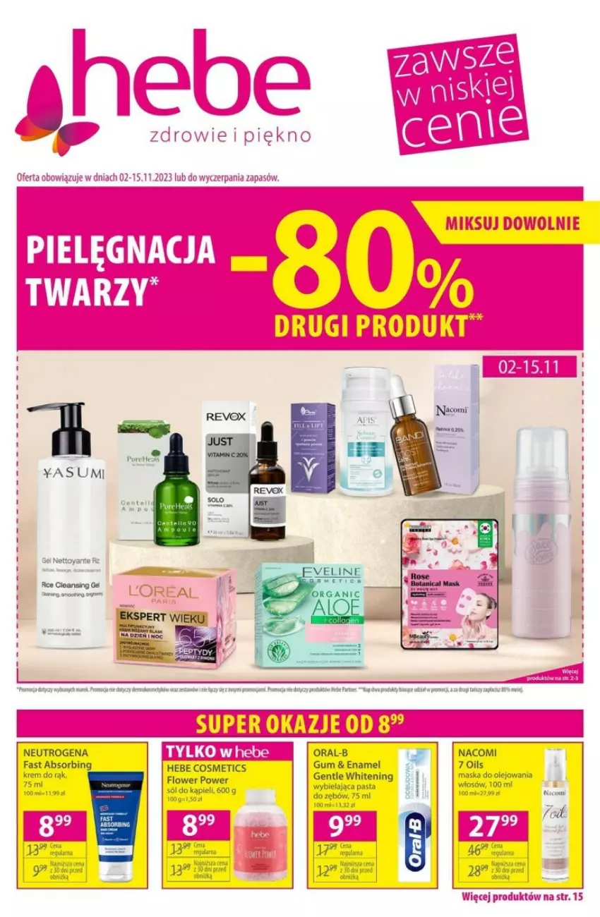 Gazetka promocyjna Hebe - ważna 02.11 do 15.11.2023 - strona 1 - produkty: Fa, Hebe Cosmetics, Krem do rąk, Maska, Nacomi, Neutrogena, Olej