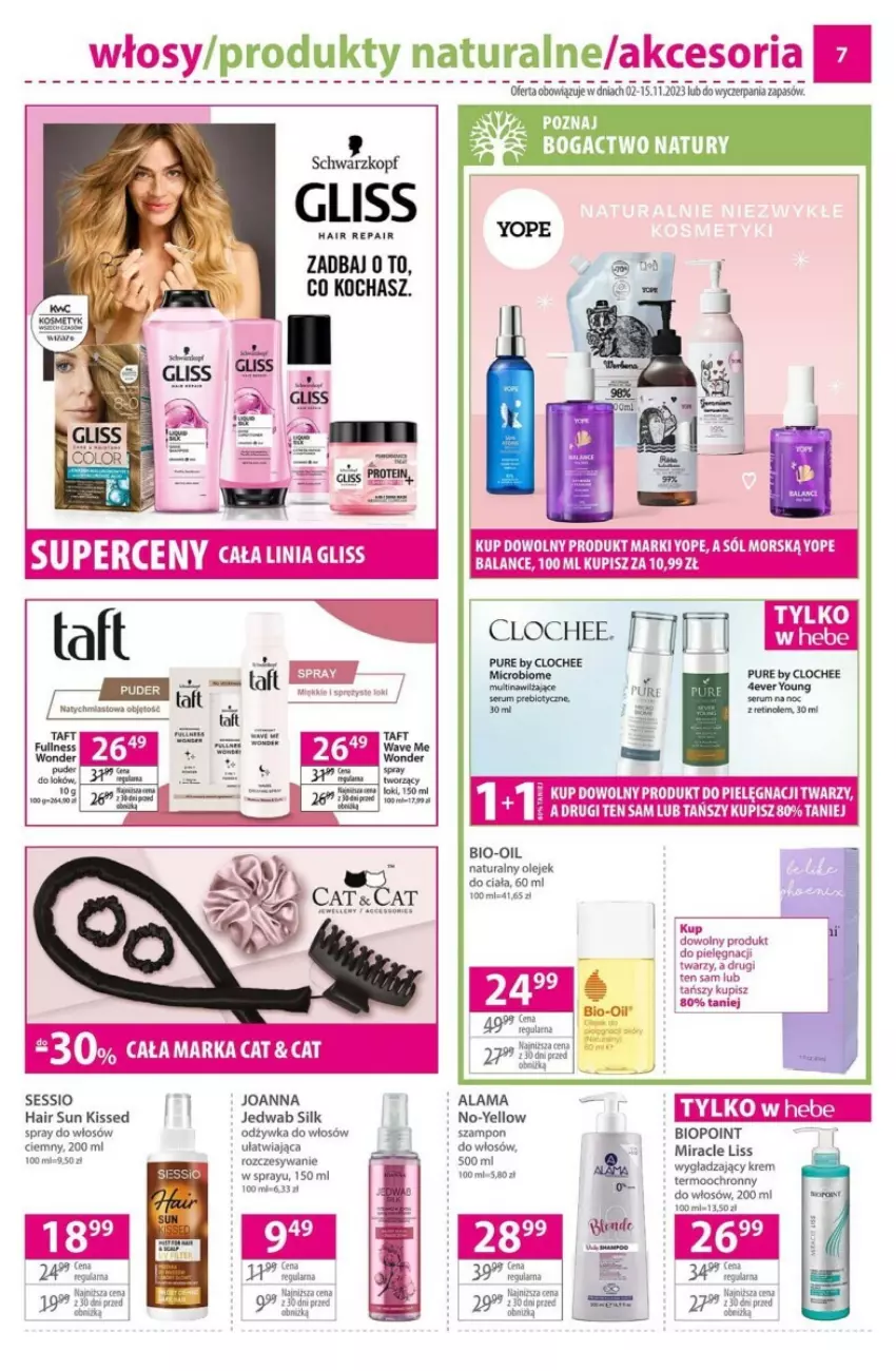 Gazetka promocyjna Hebe - ważna 02.11 do 15.11.2023 - strona 14 - produkty: Bio-Oil, Joanna, Kije, Koc, Odżywka, Olej, Olejek do ciała, Por, Pur, Ser, SESSIO, Sól, Sól morską, Yope