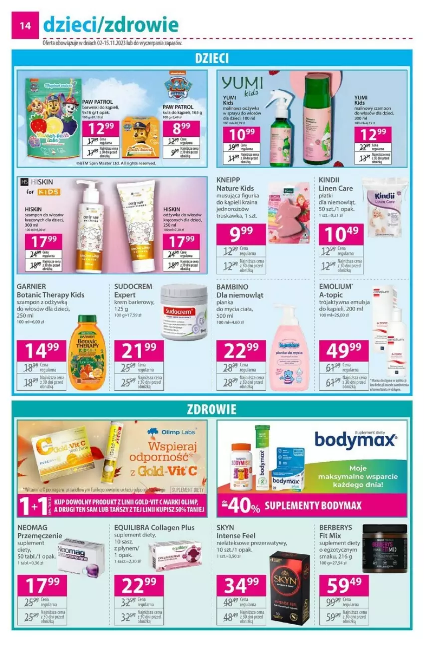 Gazetka promocyjna Hebe - ważna 02.11 do 15.11.2023 - strona 6 - produkty: Dzieci, Emolium, Emulsja, Garnier, Kindii, Por, Skyn, Suplement diety, Top, Zdrowie